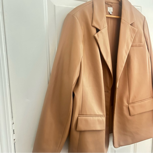 A New Day Faux Leather Tan Blazer Button Jacket - Picture 2 of 12